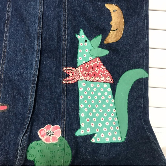 Vintage 90s Denim Southwestern Hand Painted Duster Long Jacket - Picture 6 of 9